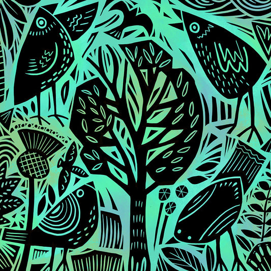 Four Funny Birds art print (green)